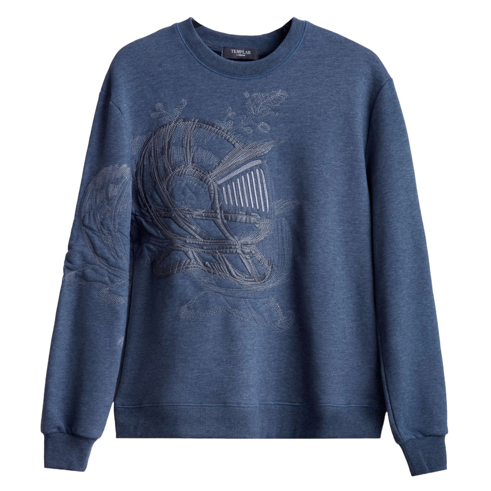 Blue Sweatshirt, with Micro-Leather Embroidery