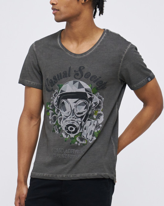 Men's Black Garment Dye Tee shirt, Gym-Fit, Low Neck, Fusilier LDN Poppy & FSLR Logo Men's Black Garment Dye Tee shirt, Gym-Fit, Low Neck, Fusilier LDN Poppy & FSLR Logo