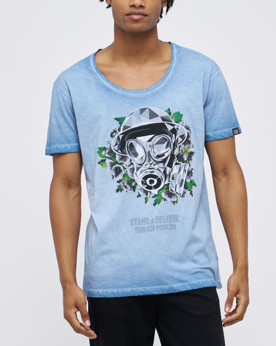 Men's Tee shirt, Blue Garment Dye Jersey, Gym-Fit, Low Neck, Fusilier LDN Poppy & FSLR Logo X Casual Society Men's Tee shirt, Blue Garment Dye Jersey, Gym-Fit, Low Neck, Fusilier LDN Poppy & FSLR Logo X Casual Society