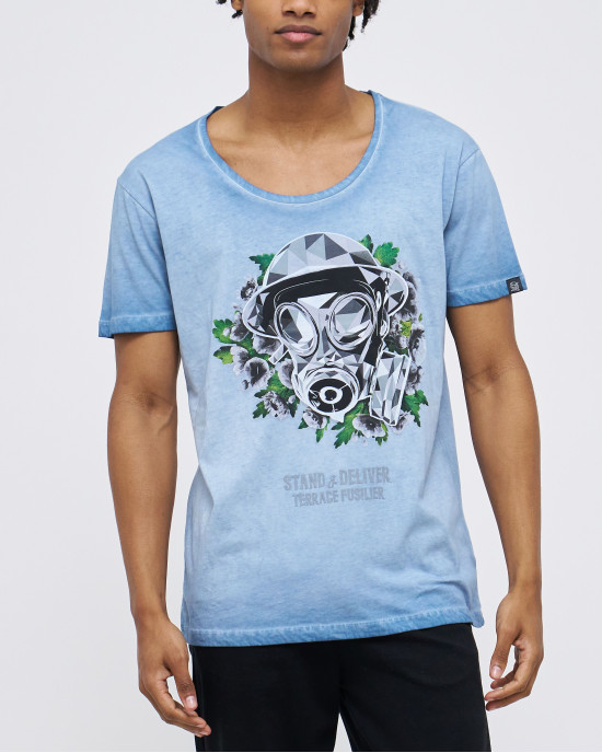 Men's Tee shirt, Blue Garment Dye Jersey, Gym-Fit, Low Neck, Fusilier LDN Poppy & FSLR Logo X Casual Society Men's Tee shirt, Blue Garment Dye Jersey, Gym-Fit, Low Neck, Fusilier LDN Poppy & FSLR Logo X Casual Society