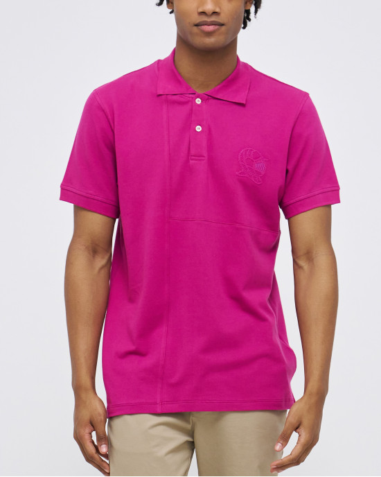 Men's Fuchsia Pink Polo, with contrast Geometric Panel and Casual Society Logo