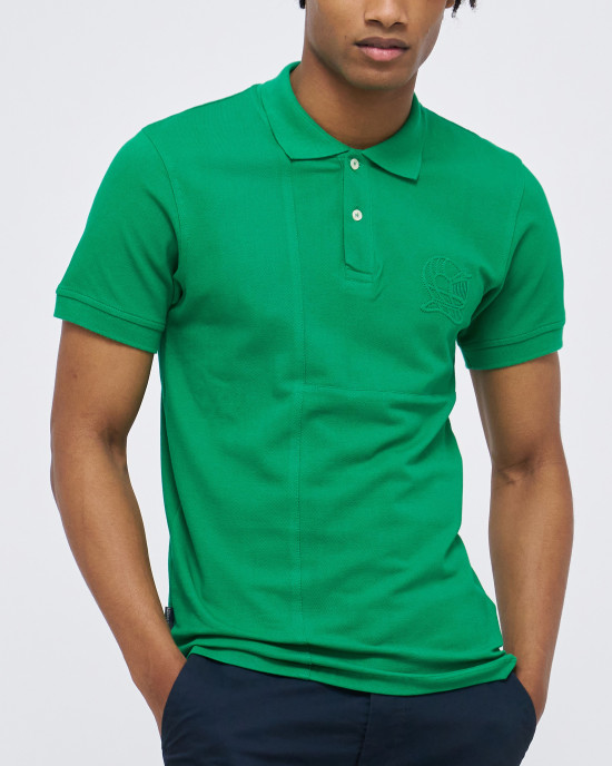Men's Green Polo, with Geometric Panel and Casual Society Logo Men's Green Polo, with Geometric Panel and Casual Society Logo