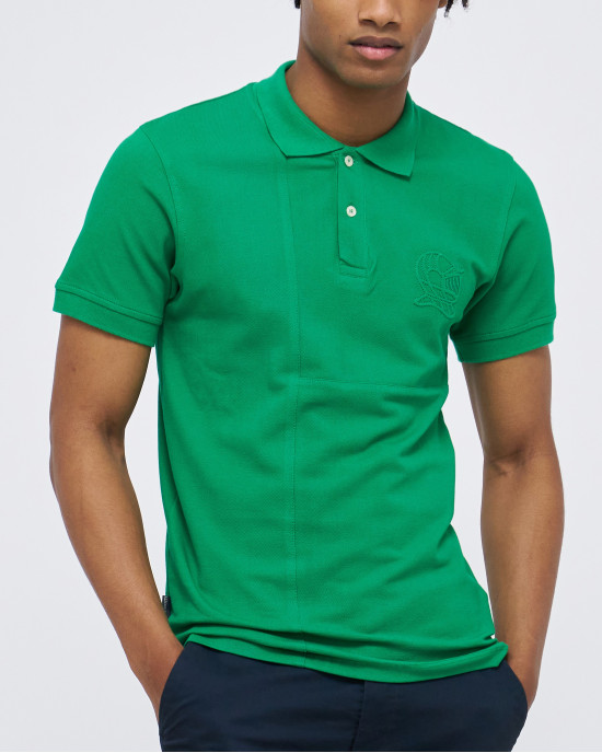 Men's Green Polo, with Geometric Panel and Casual Society Logo