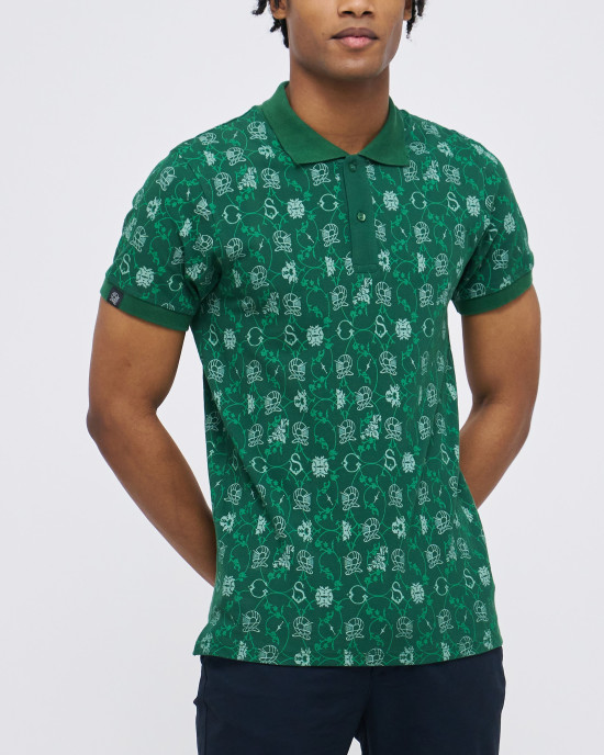 Men's British Green Polo, with Paisley Print and Embossed Casual Society Logo Men's British Green Polo, with Paisley Print and Embossed Casual Society Logo