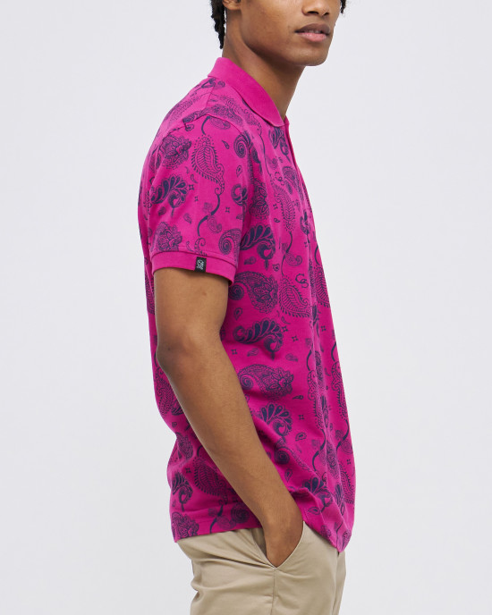 Men's Fuchsia Pique Polo, with Soho 1964 all-over Paisley Print Men's Fuchsia Pique Polo, with Soho 1964 all-over Paisley Print