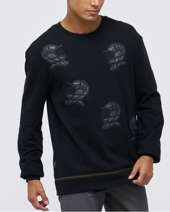 Men's Black Loop-Back Cotton Sweatshirt, with Casual Society Micro-Leather Embroidery