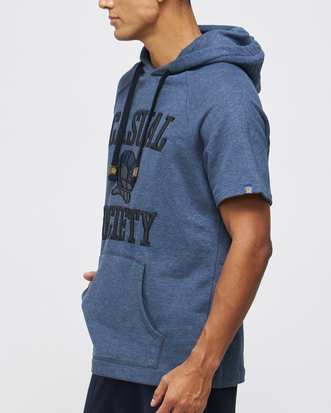 Casual faux pocket ripped letter number applique hooded jacket shop