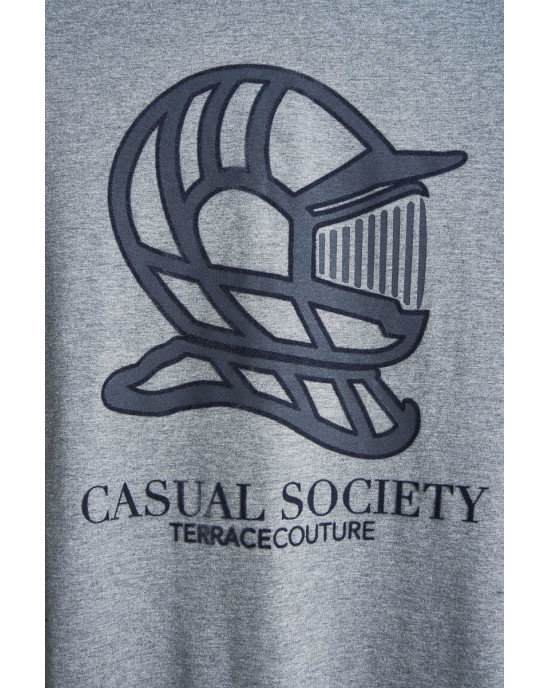 Men's Grey Cotton Melanage Henley Shirt, with Casual Society Logo in Grey Flock Print