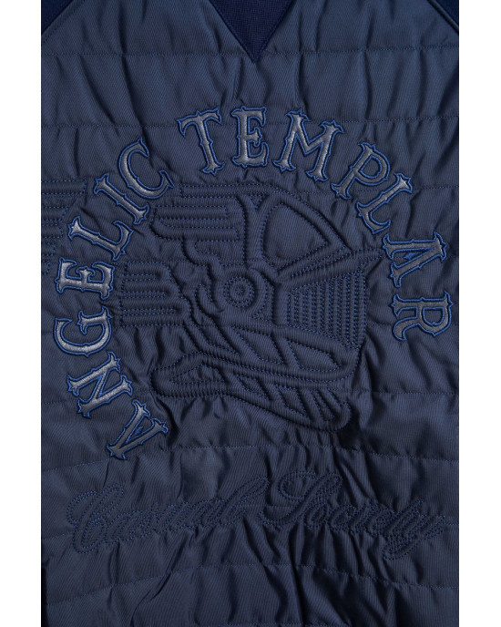 Men's Navy Loop-Back Cotton Sweatshirt, with Quilted Micro Leather and Velvet Applique Embroidery Men's Navy Loop-Back Cotton Sweatshirt, with Quilted Micro Leather and Velvet Applique Embroidery