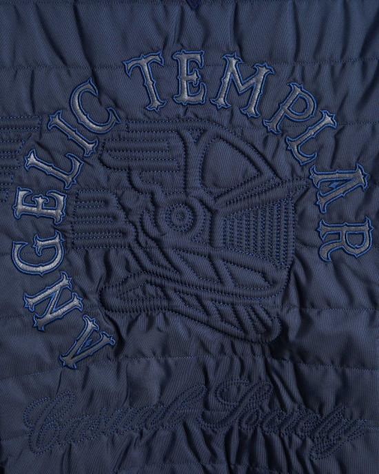 Men's Navy Loop-Back Cotton Sweatshirt, with Quilted Micro Leather and Velvet Applique Embroidery Men's Navy Loop-Back Cotton Sweatshirt, with Quilted Micro Leather and Velvet Applique Embroidery