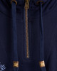 Men's Navy Loop-Back Cotton Sweatshirt Hoodie with Micro-Leather Embossed Applique Embroidery
