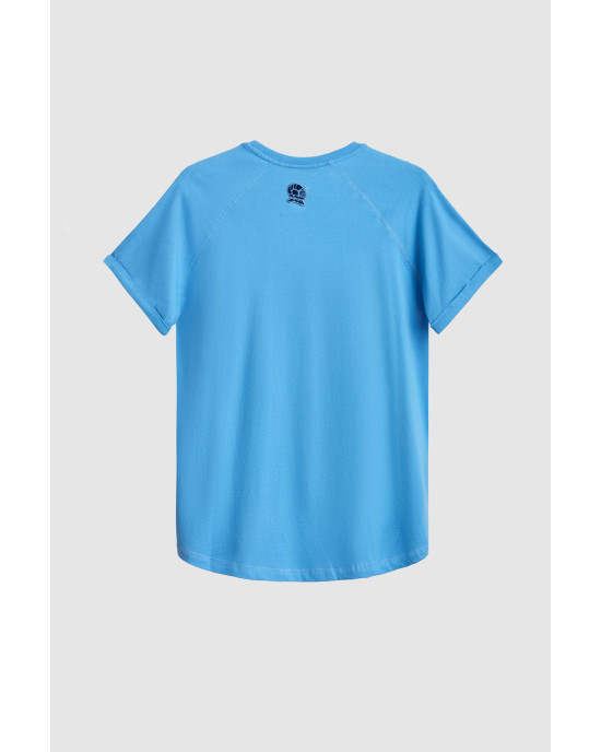 Men's Baby Blue Crew Neck T-Shirt with Raised Rubber Casual Society Printed Logo