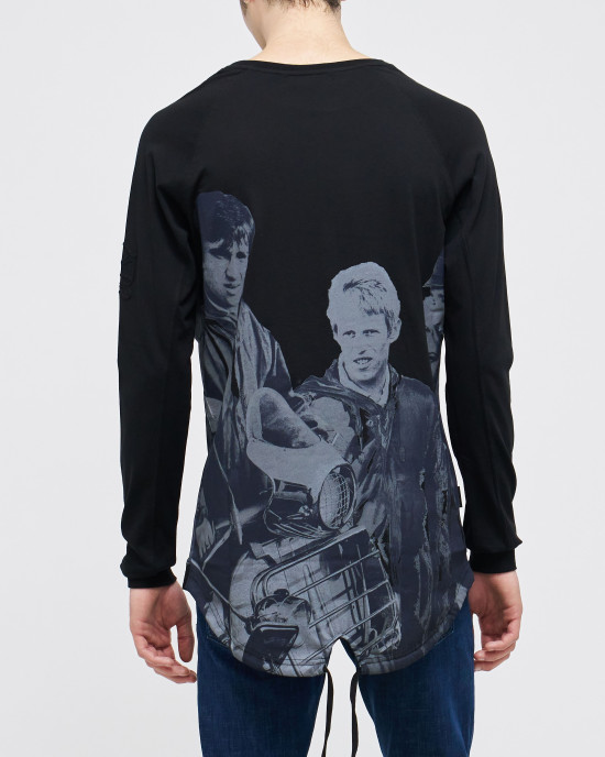 Men's Black Henley Shirt, with Jimmy - Phil Daniels Quadrophenia Print, with Embossed Embroidery Logo  Men's Black Henley Shirt, with Jimmy - Phil Daniels Quadrophenia Print, with Embossed Embroidery Logo