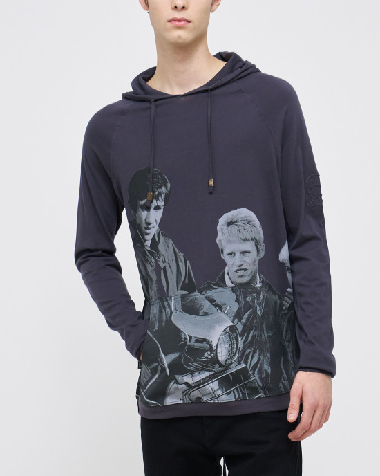 Men's Cobalt Grey, Hooded Henley, Phil Daniels - Quadrophenia Print & Casual Society Logo Men's Cobalt Grey, Hooded Henley, Phil Daniels - Quadrophenia Print & Casual Society Logo
