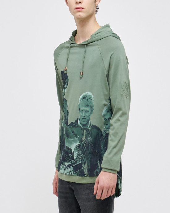 Men's Olive Green, Hooded Henley, Phil Daniels - Quadrophenia Print & Casual Society Logo Men's Olive Green, Hooded Henley, Phil Daniels - Quadrophenia Print & Casual Society Logo