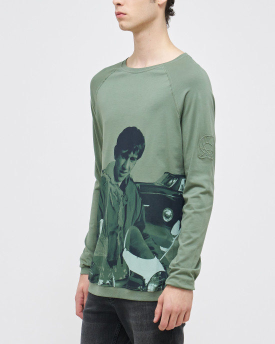 Men's Olive Henley Shirt, with Jimmy - Phil Daniels Quadrophenia Print, with Embossed Embroidery Logo   Men's Olive Henley Shirt, with Jimmy - Phil Daniels Quadrophenia Print, with Embossed Embroidery Logo