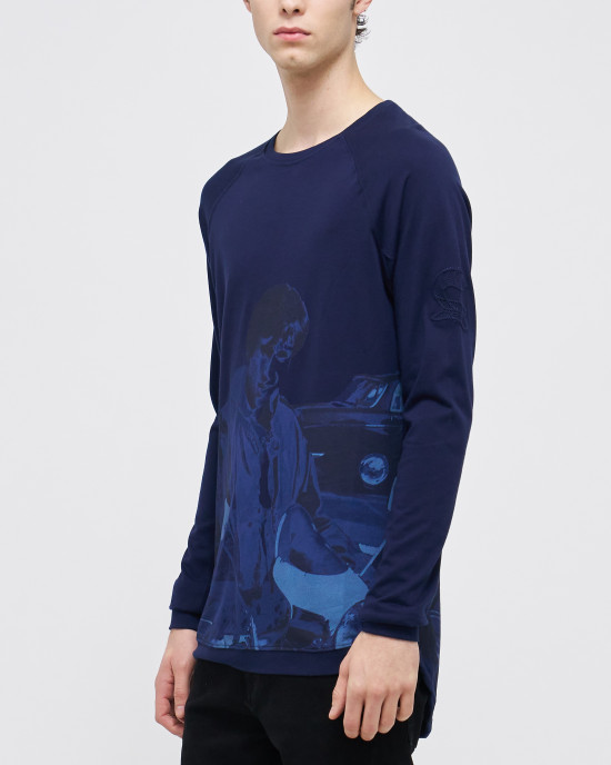 Men's Navy Blue Henley Shirt, with Jimmy - Phil Daniels Quadrophenia Print, with Embossed Embroidery Logo  Men's Navy Blue Henley Shirt, with Jimmy - Phil Daniels Quadrophenia Print, with Embossed Embroidery Logo