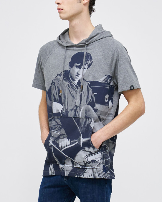 Men's Statue Grey, Hooded Single Jersey T-Shirt, Jimmy Quadrophenia Scooter Print Men's Statue Grey, Hooded Single Jersey T-Shirt, Jimmy Quadrophenia Scooter Print
