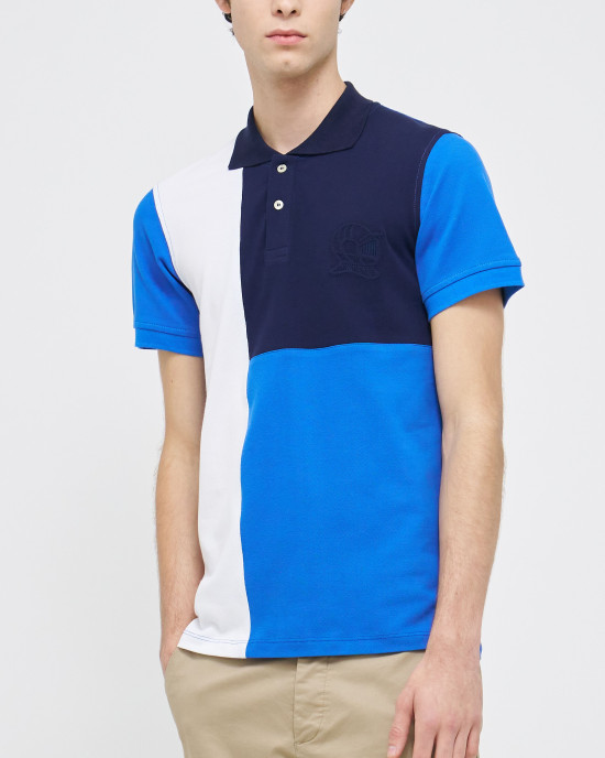 Men's Blue Polo, with White and Blue Panels and Casual Society Logo Men's Blue Polo, with White and Blue Panels and Casual Society Logo