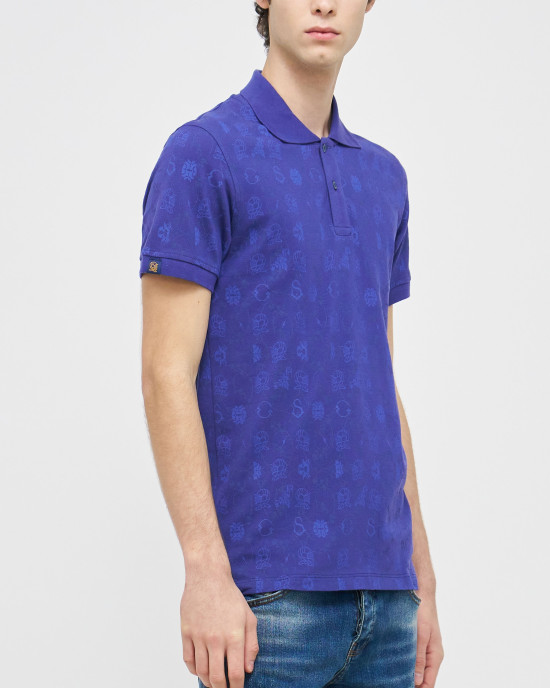 Men's Navy Polo, with Geometric Panel and Embossed Casual Society Logo Men's Navy Polo, with Geometric Panel and Embossed Casual Society Logo