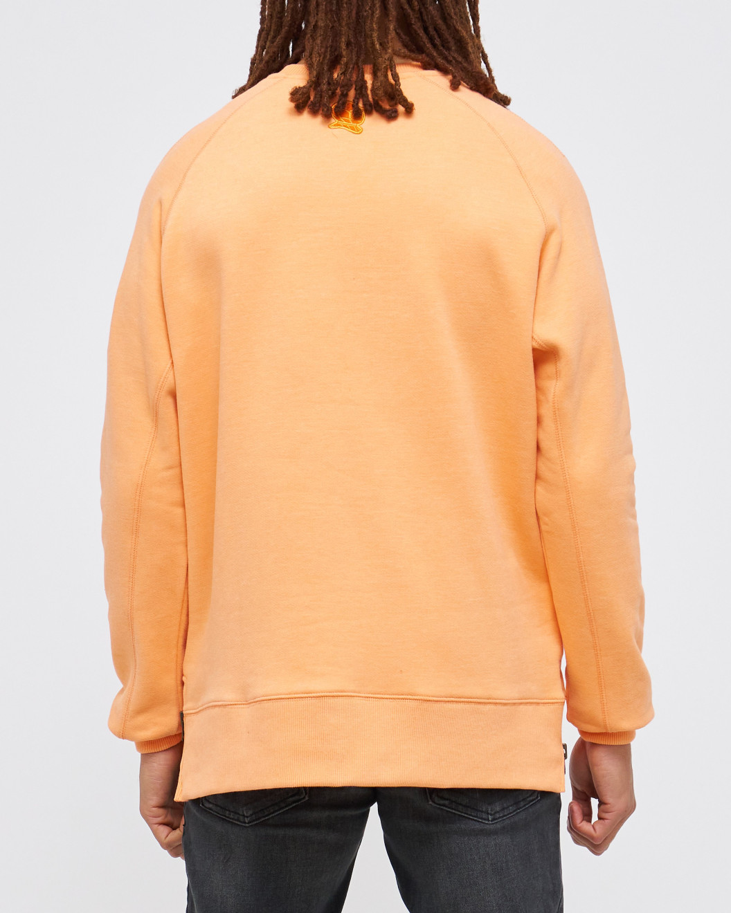 Men s Pastel Orange Loop Back Cotton Sweatshirt with Casual Society Embossed Micro Leather and Velvet Emroidery