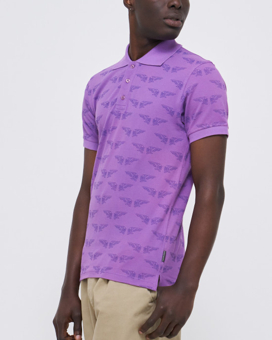 Men's Lavender Pique Polo, with Angelic Templar Print and Casual Society Logo Men's Lavender Pique Polo, with Angelic Templar Print and Casual Society Logo