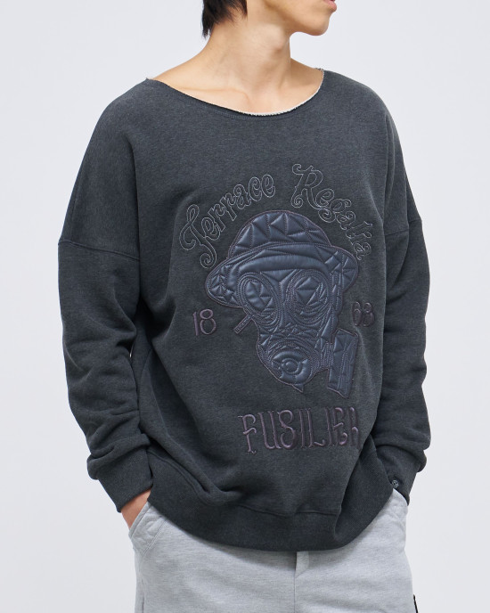 Men's Grey Loop Back Sweatshirt, with Casual Society Micro-Leather Applique Embroidery  Men's Grey Loop Back Sweatshirt, with Casual Society Micro-Leather Applique Embroidery