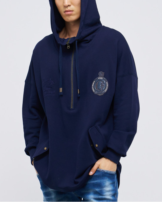 Men's Navy Loop-back Cotton Sweatshirt Parka, with Casual Society Logo in Micro-Leather Embossed Embroidery Men's Navy Loop-back Cotton Sweatshirt Parka, with Casual Society Logo in Micro-Leather Embossed Embroidery
