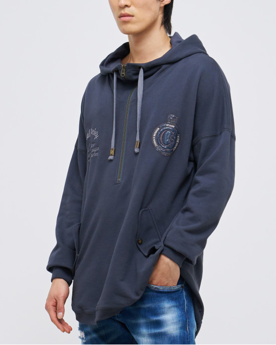 Men's Grey Loop-back Cotton Sweatshirt Parka, with Casual Society Logo in Micro-Leather Embossed Embroidery Men's Grey Loop-back Cotton Sweatshirt Parka, with Casual Society Logo in Micro-Leather Embossed Embroidery