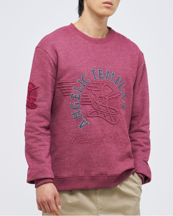 Men's Bordeux Loop-Back Sweatshirt, with Casual Society Micro-Leather Applique Embossed Embroidery Men's Bordeux Loop-Back Sweatshirt, with Casual Society Micro-Leather Applique Embossed Embroidery