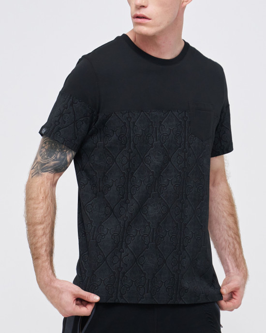 Men's Pocketted T-Shirt, Black Single Jersey, Casual Society Classic Geometric Print Men's Pocketted T-Shirt, Black Single Jersey, Casual Society Classic Geometric Print