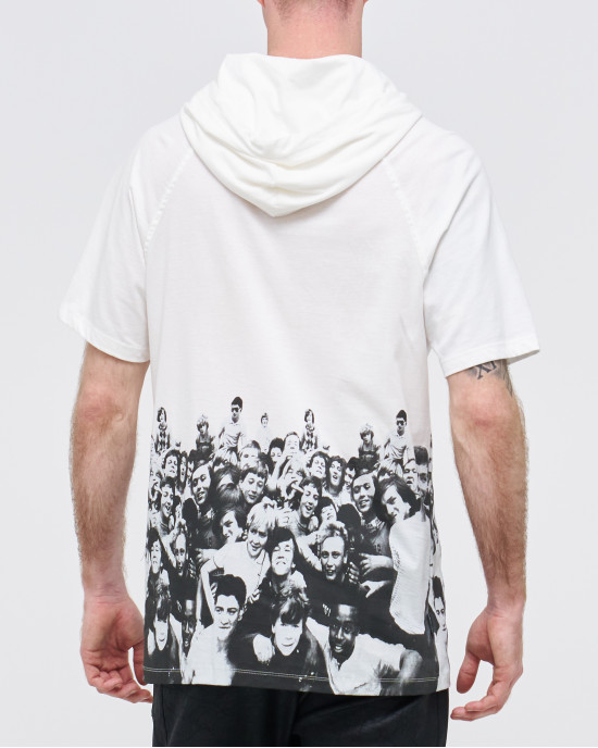 Men's White, Short Sleeve Hoodie T-Shirt, 80s Iconic Boleyn Ground Boys Club Print & Embossed Boleyn Logo Men's White, Short Sleeve Hoodie T-Shirt, 80s Iconic Boleyn Ground Boys Club Print & Embossed Boleyn Logo