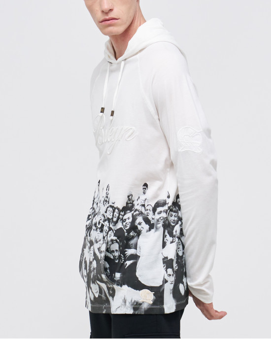 Men's White, Hoodie T-Shirt, 80s Iconic Boleyn Ground Boys Club Print & Embossed Boleyn Logo Men's White, Hoodie T-Shirt, 80s Iconic Boleyn Ground Boys Club Print & Embossed Boleyn Logo