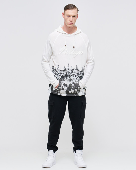 Men's White, Hoodie T-Shirt, 80s Iconic Boleyn Ground Boys Club Print & Embossed Boleyn Logo Men's White, Hoodie T-Shirt, 80s Iconic Boleyn Ground Boys Club Print & Embossed Boleyn Logo