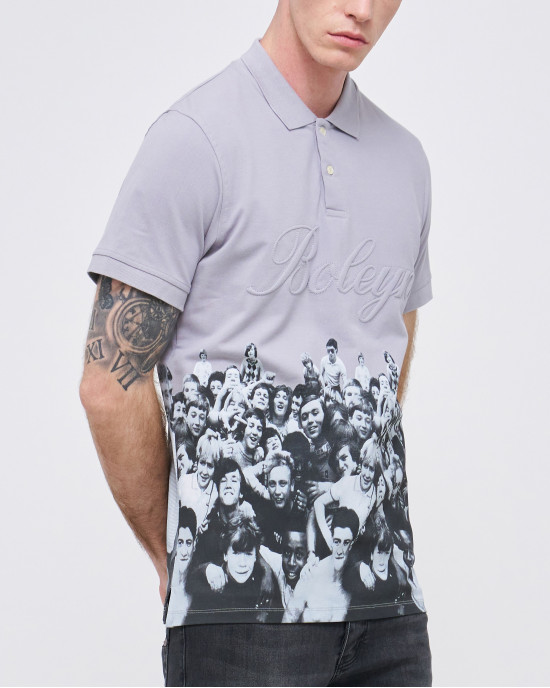 Men's Misty Grey Polo, with Boleyn Boys Print and Casual Society Embossed Logo Men's Misty Grey Polo, with Boleyn Boys Print and Casual Society Embossed Logo