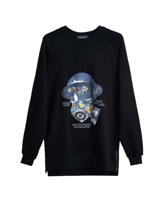 Men's Black Loop-Back Cotton Sweatshirt, with Casual Society Embossed Micro-Leather and Velvet Embroidery Men's Black Loop-Back Cotton Sweatshirt, with Casual Society Embossed Micro-Leather and Velvet Embroidery
