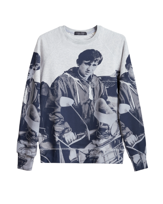 Men's Grey Loop-Back Sweatshirt with Quadrophenia Print and Embossed Velvet Embroidery