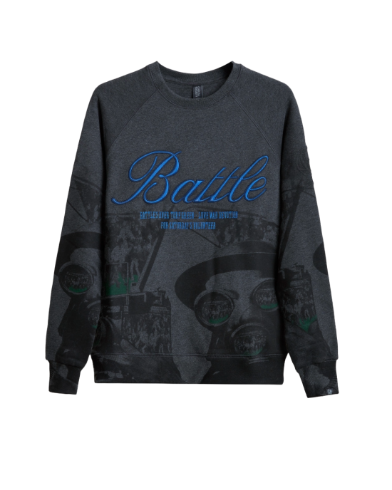 Men's Grey, Loopback Sweatshirt, with Casual Society Micro Laminate and Velvet Applique Embroidery Men's Grey, Loopback Sweatshirt, with Casual Society Micro Laminate and Velvet Applique Embroidery