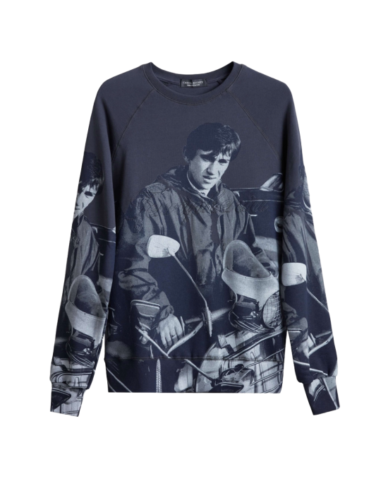 Men's Grey Melange Loop-Back Sweatshirt, Quadrophenia Print and Embossed Velvet Embroidery Men's Grey Melange Loop-Back Sweatshirt, Quadrophenia Print and Embossed Velvet Embroidery