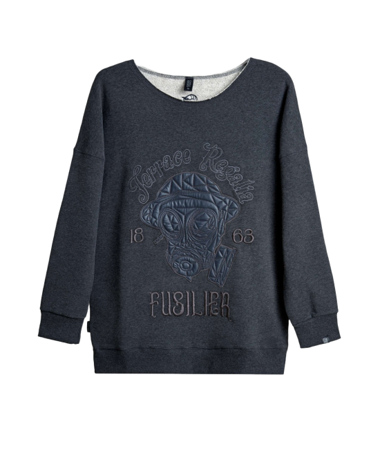 Men's Grey Loop Back Sweatshirt, with Casual Society Micro-Leather Applique Embroidery  Men's Grey Loop Back Sweatshirt, with Casual Society Micro-Leather Applique Embroidery