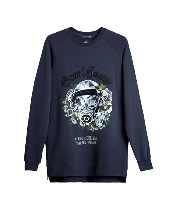 Men's Grey Loop-Back Sweatshirt, with Casual Society Velvet and Micro Leather Applique Embossed Embroidery Men's Grey Loop-Back Sweatshirt, with Casual Society Velvet and Micro Leather Applique Embossed Embroidery