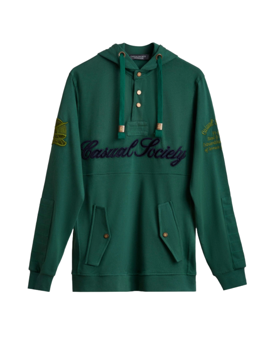 Men's Green Single Jersey Hoodie, with Casual Society Velvet Applique Embroidery Men's Green Single Jersey Hoodie, with Casual Society Velvet Applique Embroidery