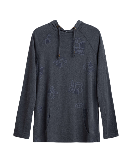 Men's Statue Grey, Hooded Henley, with Casual Society All-Over Rubber Print, Embossed Embroidery Logo Men's Statue Grey, Hooded Henley, with Casual Society All-Over Rubber Print, Embossed Embroidery Logo