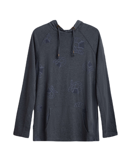 Men's Statue Grey, Hooded Henley, with Casual Society All-Over Rubber Print, Embossed Embroidery Logo Men's Statue Grey, Hooded Henley, with Casual Society All-Over Rubber Print, Embossed Embroidery Logo