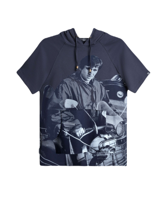 Men's Cobalt Grey, Hooded, Single Jersey T-Shirt, with Jimmy Quadrophenia Scooter Print Men's Cobalt Grey, Hooded, Single Jersey T-Shirt, with Jimmy Quadrophenia Scooter Print