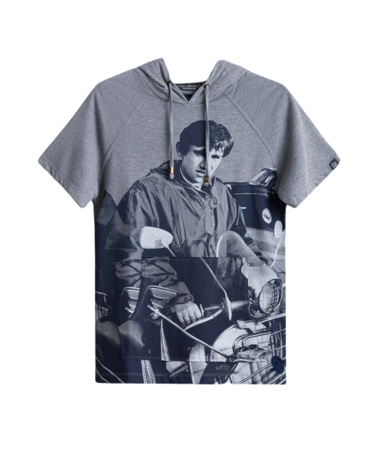 Men's Statue Grey, Hooded Single Jersey T-Shirt, Jimmy Quadrophenia Scooter Print Men's Statue Grey, Hooded Single Jersey T-Shirt, Jimmy Quadrophenia Scooter Print