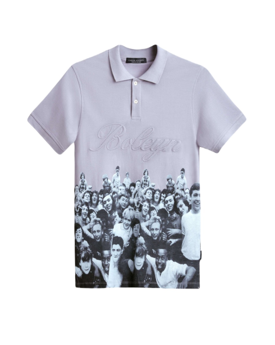 Men's Misty Grey Polo, with Boleyn Boys Print and Casual Society Embossed Logo Men's Misty Grey Polo, with Boleyn Boys Print and Casual Society Embossed Logo