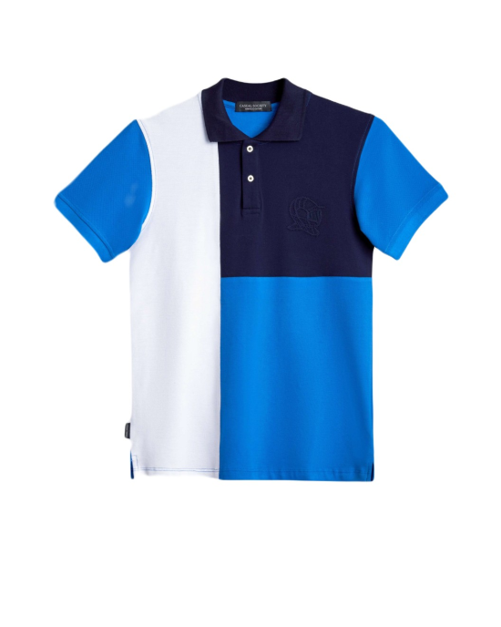 Men's Blue Polo, with White and Blue Panels and Casual Society Logo Men's Blue Polo, with White and Blue Panels and Casual Society Logo