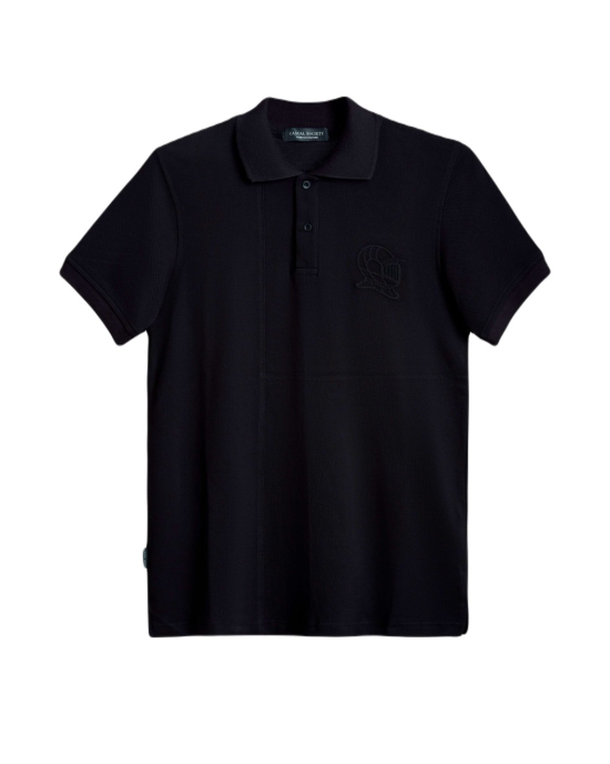 Men's Black Polo, with Contrast Geometric Panel and Casual Society Logo Men's Black Polo, with Contrast Geometric Panel and Casual Society Logo