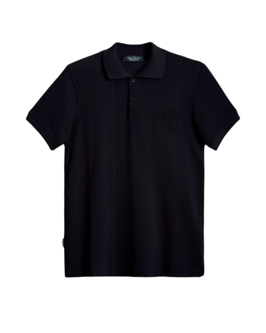 Men's Black Polo, with Contrast Geometric Panel and Casual Society Logo